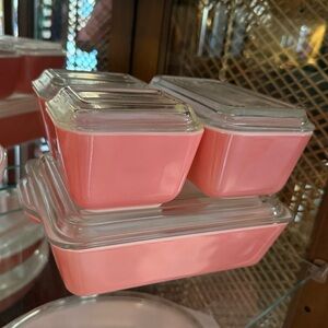 Rare Flamingo Pink Pyrex Fridgie Set